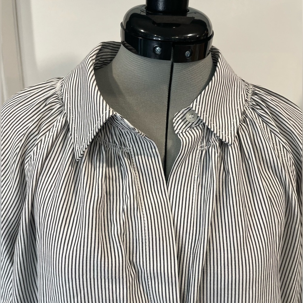 Max Studio NWT blouse, cuffed short sleeves, drk navy/white stripes, XL - Picture 6 of 10